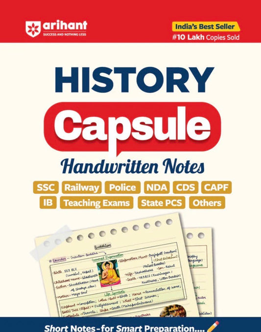 Cover of Arihant’s History Capsule Handwritten Notes featuring colourful handwritten short notes for competitive exam preparation in History.