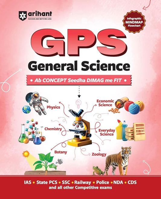 Book cover of Arihant GPS General Science on a pink background