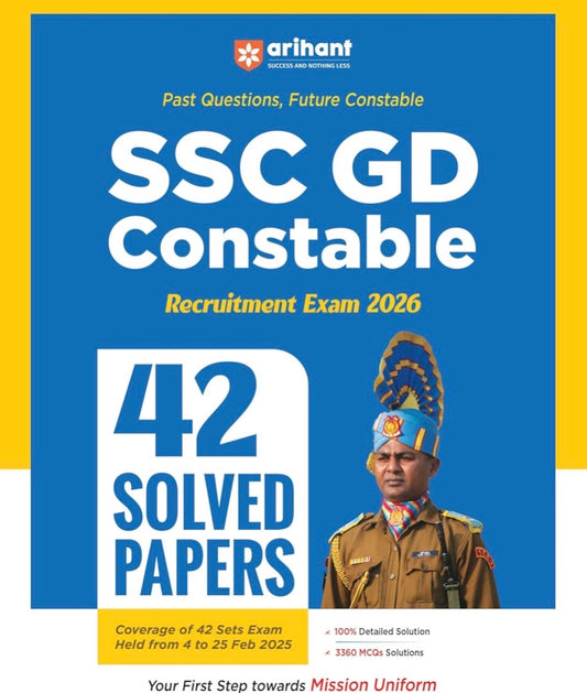 Book cover of SSC GD Constable Recruitment Exam 2026 with Arihant logo and solved papers information.