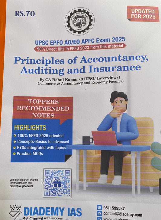 DIADEMY IAS UPSC EPFO AO/EO APFC 2025 Exam Principles of Accounting,Auditing & Insurance Xerox Printed Material[English Medium]