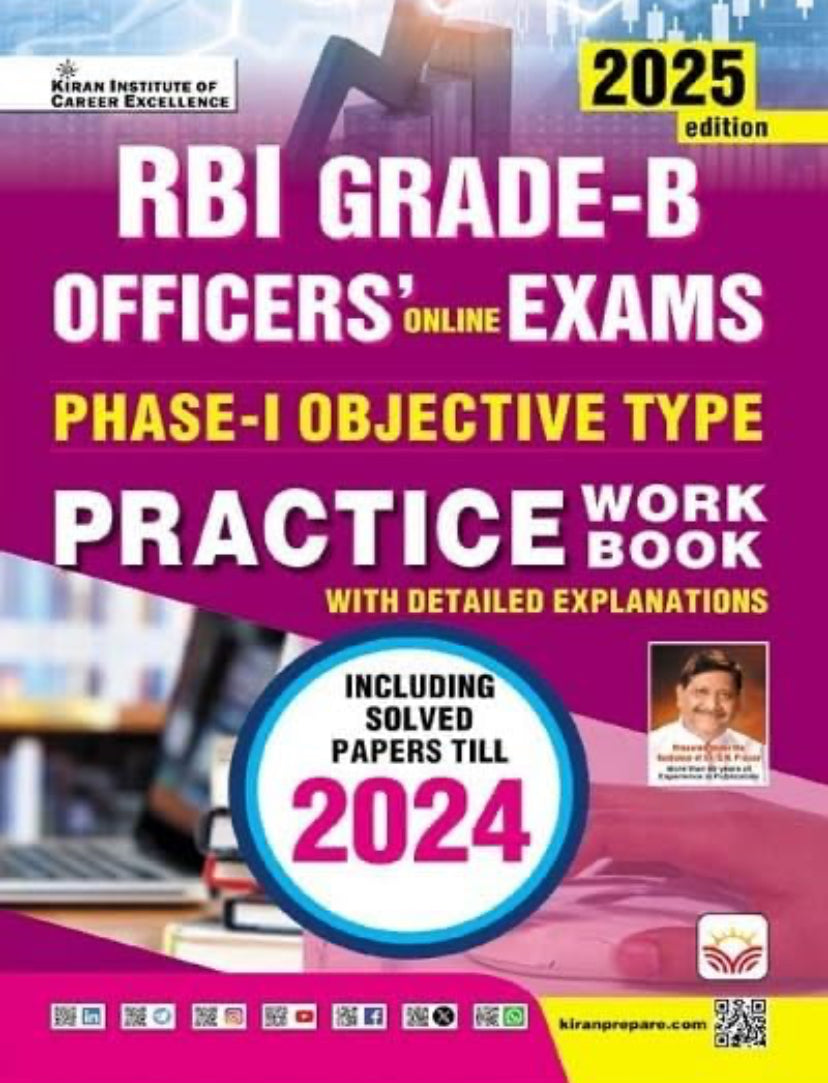 Book cover of RBI Grade-B Officers' Online Exams practice workbook with a pink and purple color scheme.