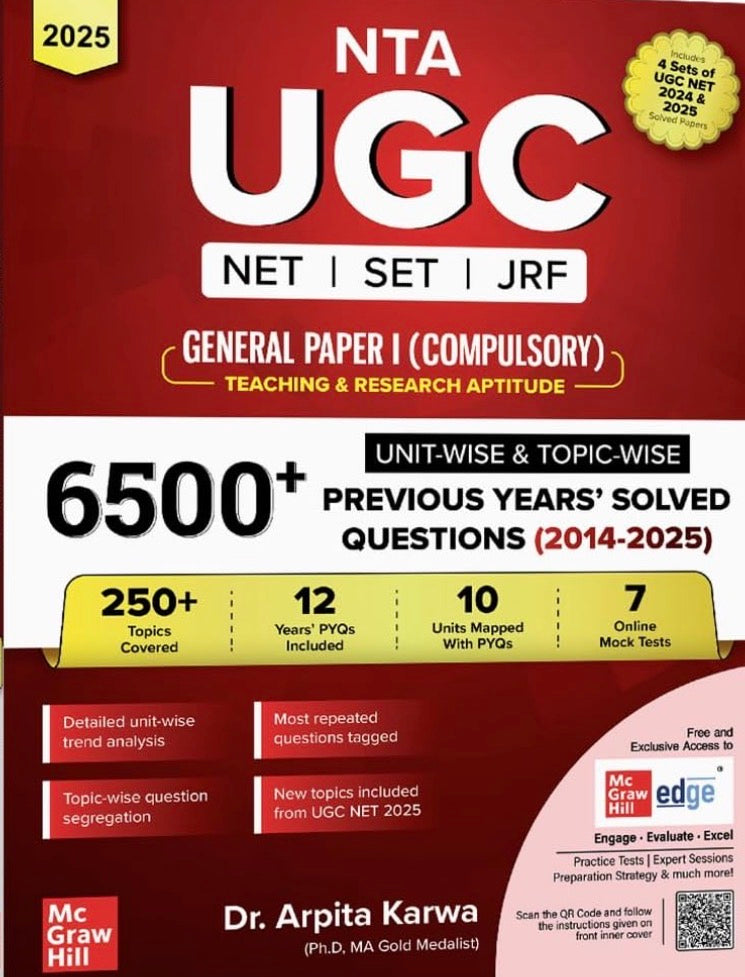 Cover of NTA UGC NET SET JRF General Paper I by Dr. Arpita Karwa showing 6500+ solved questions and red McGraw Hill design.