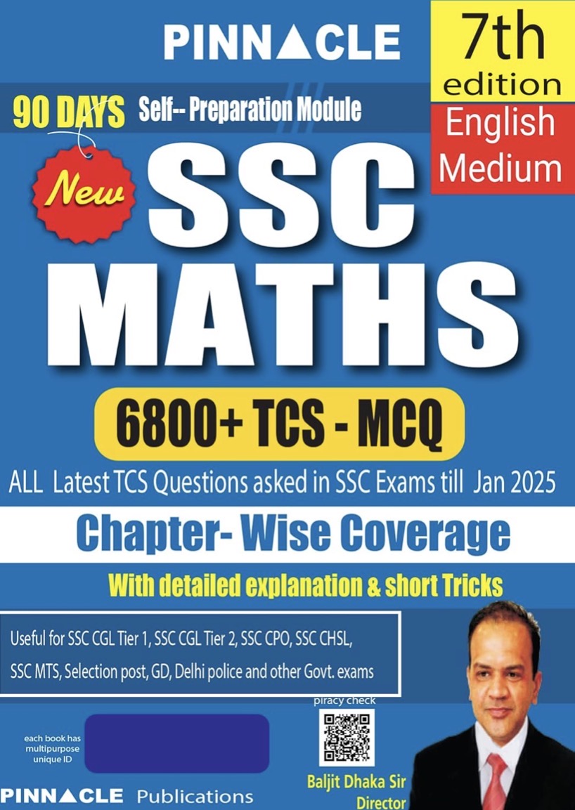 The cover of "Pinnacle SSC Maths Chapter Wise" (6th Edition) in English Medium, highlighting "6800+ TCS MCQs" and coverage of exams like CGL, CHSL, and CPO.