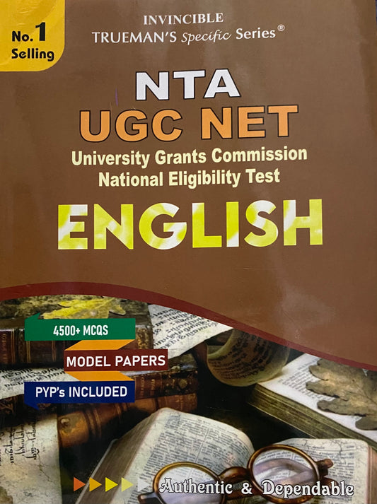 Cover of Trueman’s NTA UGC NET English book featuring 4500+ MCQs, model papers, and previous years’ papers for NET and JRF aspirants.