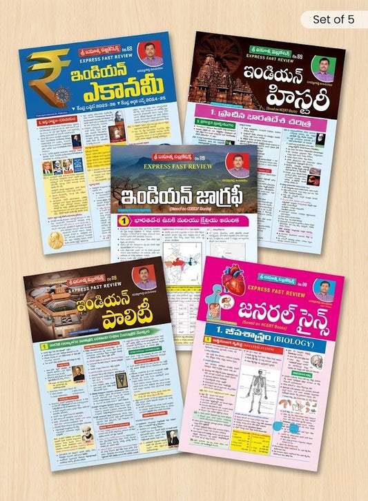 Sri Vinoothna Set of 5 Charts Indian History, Indian Polity, General Science, Indian Geography and Indian Economy [Telugu Medium]